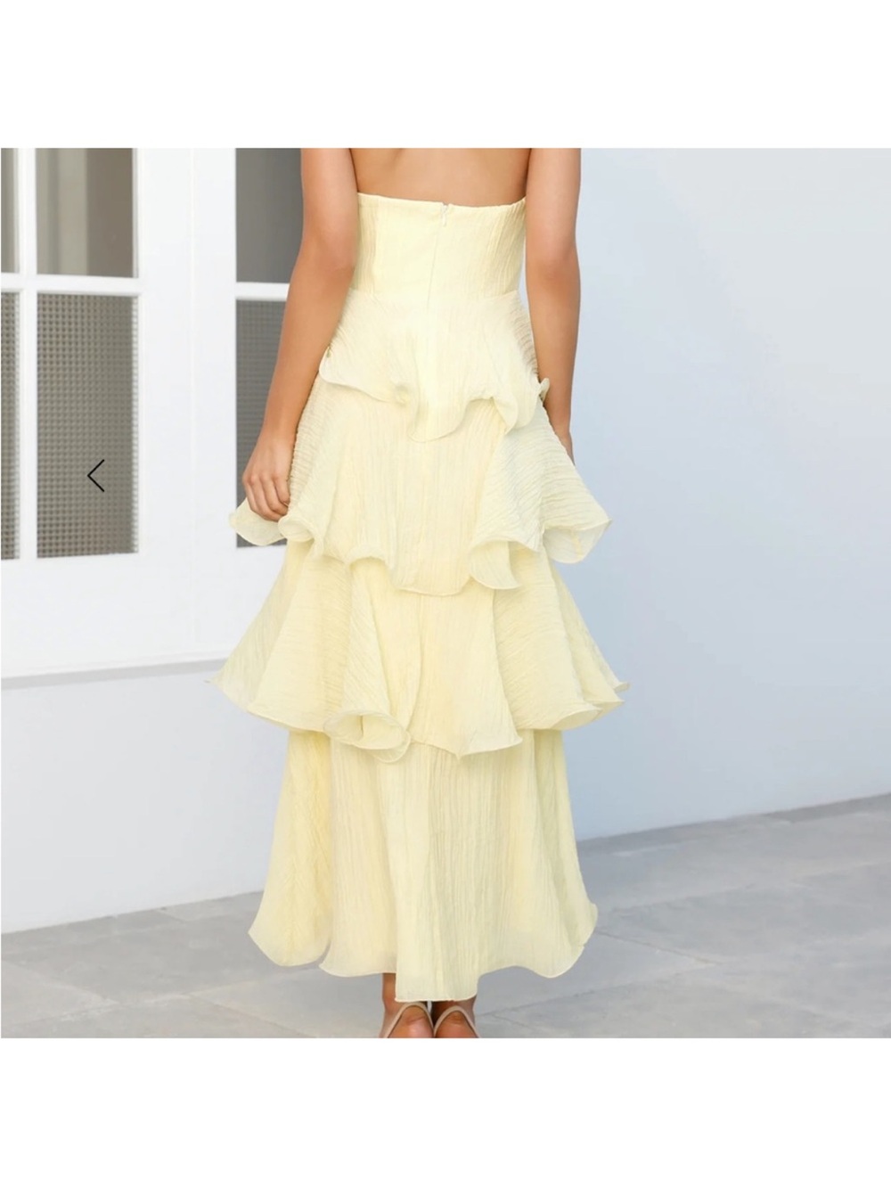 Hello Molly Pale Yellow Tiered Strapless Midi Skirt - Picture 5 of 7